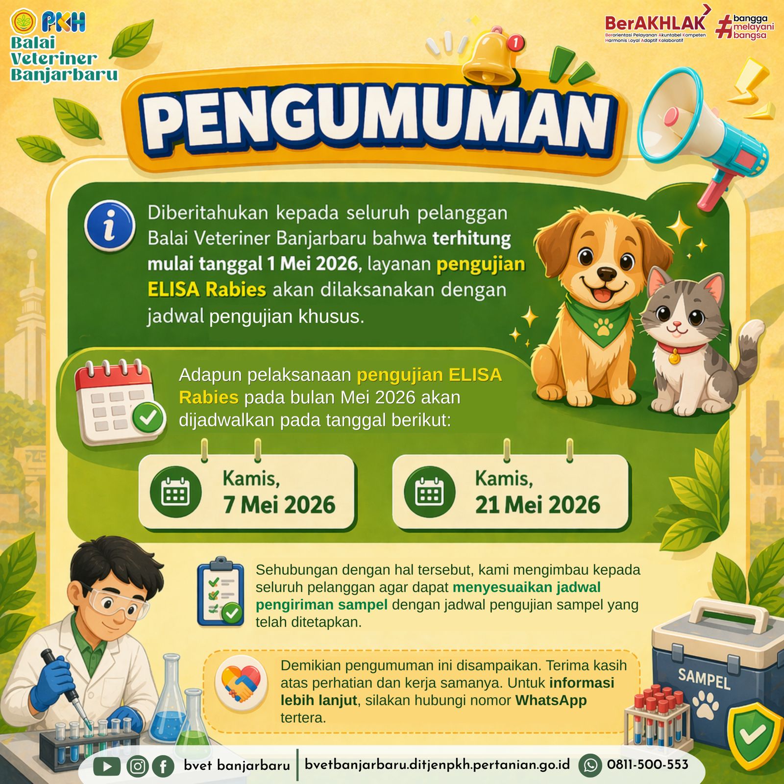 Penjadwalan Uji Elisa Rabies bulan Mei 2026